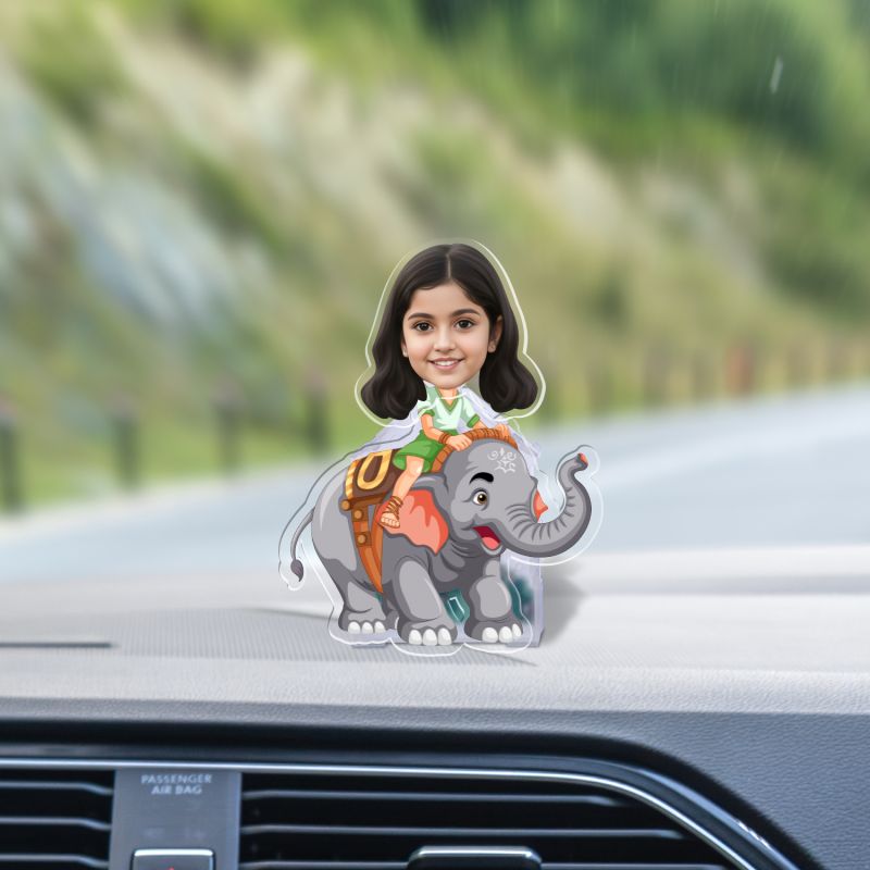 Personalized Elephant Theme Caricature with Shaking Head, Custom with Funny Face Birthday Return Gift for Kids & Girls Battery Powered with Moving Head Bobblehead Figurine